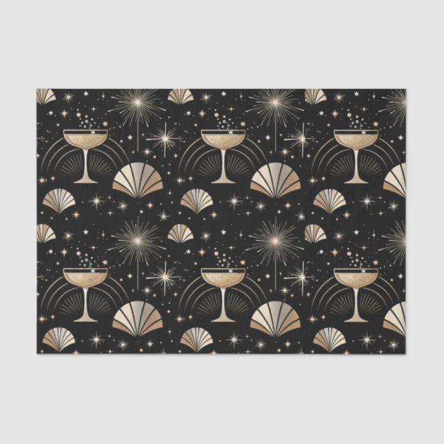 Art Deco Champagne Constellations Night Pattern Seidenpapier (Vorderseite)