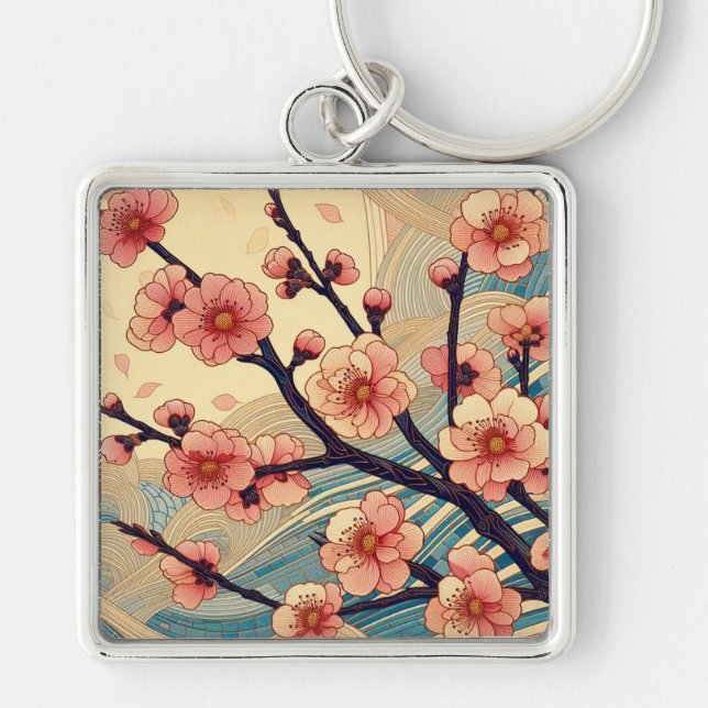 Art Deco Cherry Blossom Schlüsselanhänger (Vorne)