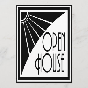 Art Deco Chic Black and White Open House Custom Einladung