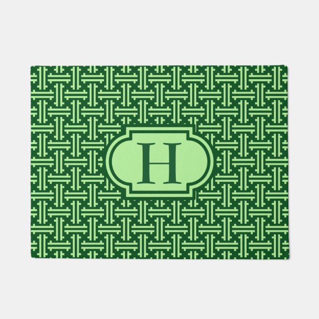 Art Deco Chinese Fret, Dark Jade Green Fußmatte (Vorderseite)