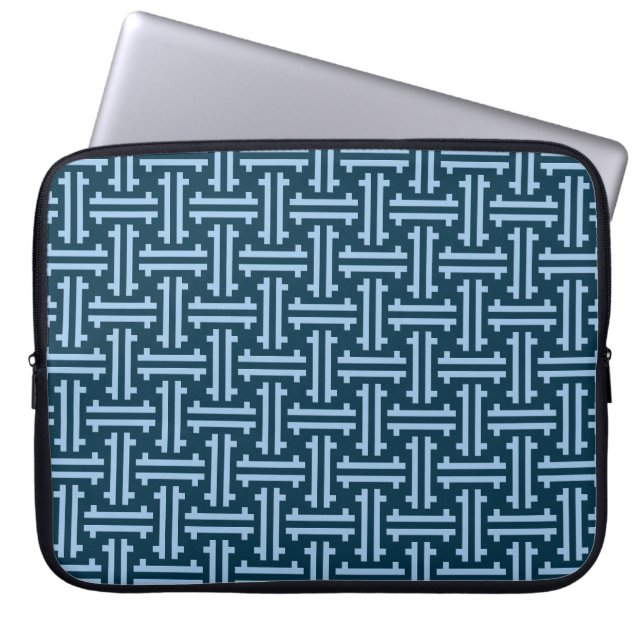 Art Deco Chinese Fret, Indigo und Sky Blue Laptopschutzhülle (Vorderseite)