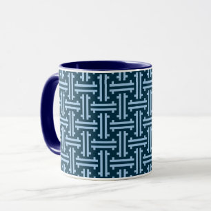 Art Deco Chinese Fret, Indigo und Sky Blue Tasse