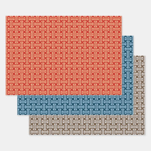 Art Deco Chinese Fret, Orange, Blue und Taupe Geschenkpapier Set