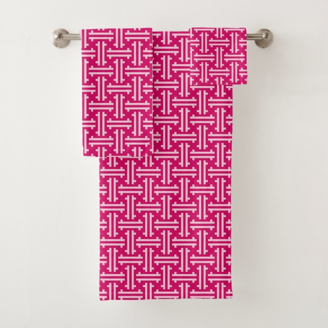 Art Deco Chinesisch Fret, Fuchsia und Light Pink Badhandtuch Set (Insitu)