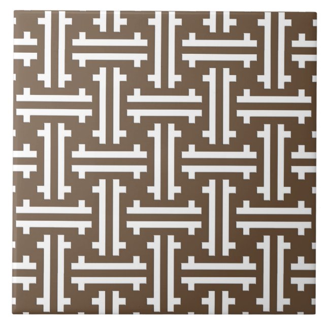 Art Deco Chinesisch Fret, Taupe Tan und Weiß Fliese (Vorderseite)