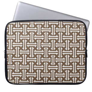 Art Deco Chinesisch Fret, Taupe Tan und Weiß Laptopschutzhülle