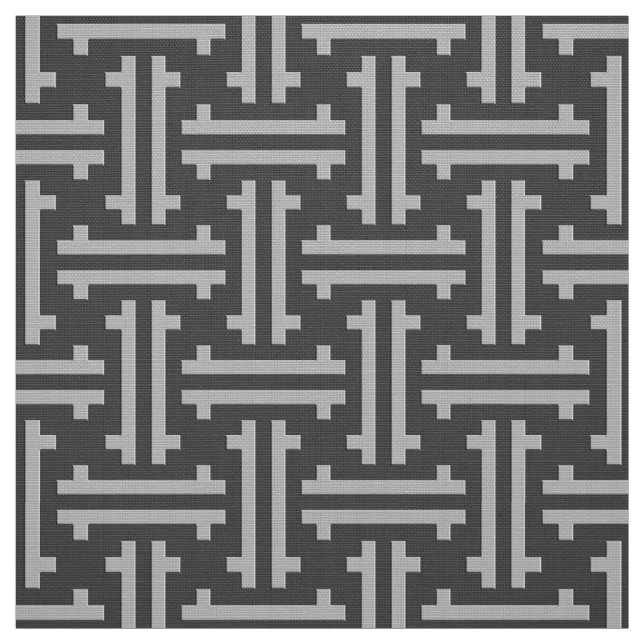 Art Deco Chinesisches Fret, Silber und Grau Stoff (Muster)
