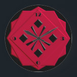 Art Deco Chinesisches rotes geometrisches Muster Große Wanduhr<br><div class="desc">Art Deco,  stilisiert,  schwarz auf chinesischem rotem geometrischem Muster auf schwarzem Hintergrund,  in gestapelten,  3-D-Formen mit facettierten Kanten - digitale Kunst</div>