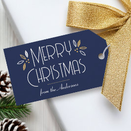 Art Deco Christmas Elegante Typografie Dunkelblau Geschenkanhänger