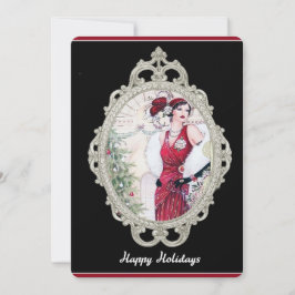 Art Deco Christmas Flapper Woman in Red Einladung
