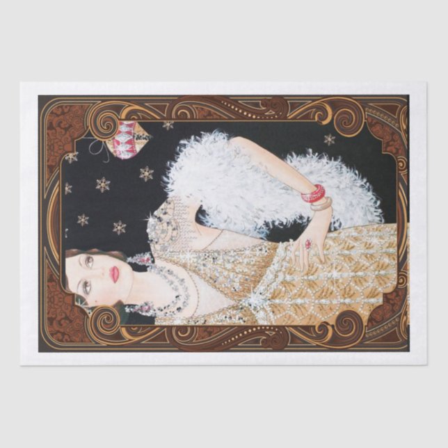 Art Deco Christmas Frau Decoupage Seidenpapier (Vorderseite)