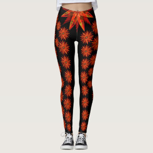 Art Deco Christmas Red Poinsettia auf schwarz Leggings