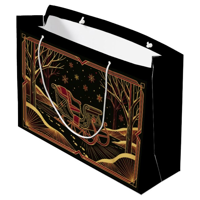 Art Deco Christmas Sleigh Gift Bag Große Geschenktüte (Rückseite Schrägansicht)