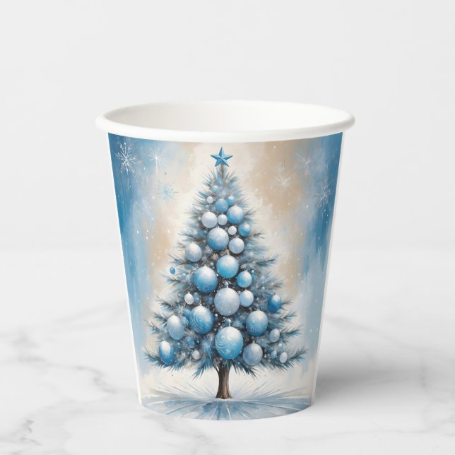 Art Deco Christmas Tree Blue Luxuriöse Ornamente Pappbecher (Vorderseite)