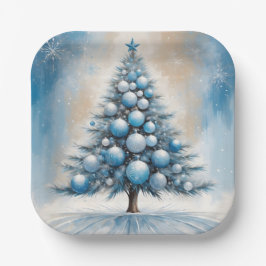 Art Deco Christmas Tree Blue Luxuriöse Ornamente Pappteller