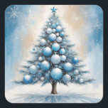 Art Deco Christmas Tree Blue Luxuriöse Ornamente Quadratischer Aufkleber<br><div class="desc">Dieses festliche,  schlichte Weihnachtsgeschmack mit einem kunstvollen Weihnachtsbaum aus dem Deko mit luxuriösen Ornamenten und blauen abstrakten Hintergrund. Dieses extravagante Ornament ist eine großartige Möglichkeit,  die Lieben daran zu erinnern,  dass Sie in dieser Winterferien-Jahreszeit an sie denken.</div>