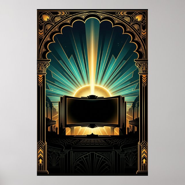 Art Deco Cinema Popcorn Machine Gold & Teal Poster (Vorne)