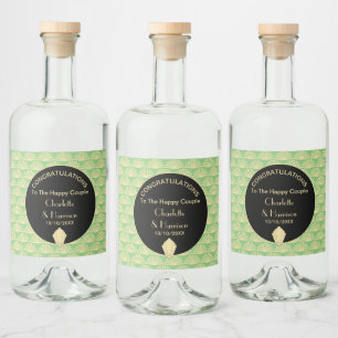 Art Deco Classy Green Black Gold Hochzeit Alkoholflaschenetikett