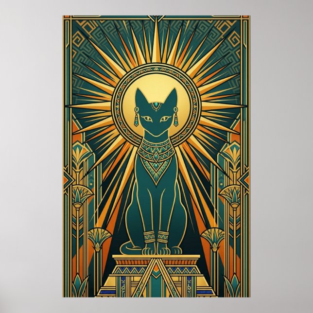 Art Deco Climbing Black Cat Wall Art Poster (Vorne)