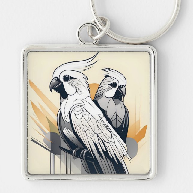 Art Deco Cockatiel Schlüsselanhänger (Vorne)