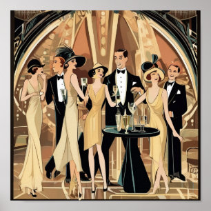 Art Deco Cocktail Party am Nightclub Poster