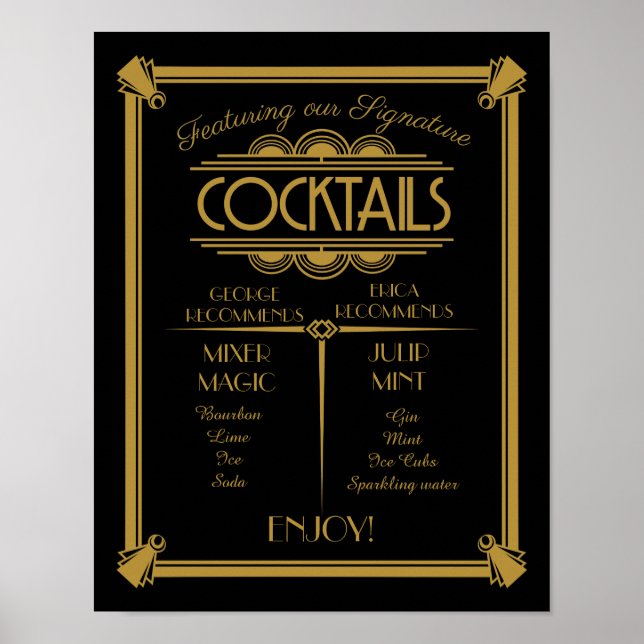 Art Deco cocktail sign, signature, bar sign Poster (Vorne)