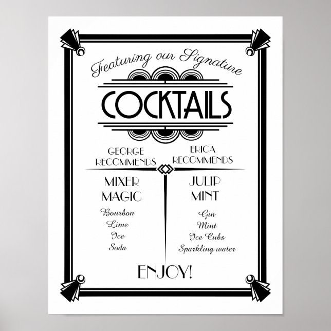 Art-Deco-Cocktail-Zeichen, Unterschrift, Bar Poster (Vorne)