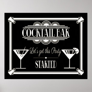 ART Deco Cocktailbar-Schild 1920er Gatsby-Party Poster