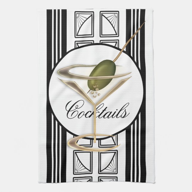 Art Deco Cocktails Tea Towel Geschirrtuch (Vertikal)
