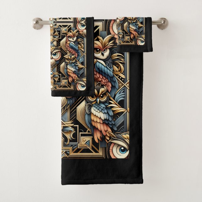 Art Deco Colorful Owl Badhandtuch Set (Insitu)