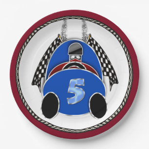 Art Deco Comic Style Blue Race Car Pappteller