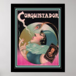 Art Deco Conquistador Cigarette Ad Poster<br><div class="desc">Farbenfroh,  nostalgisch,  Art-Déco-Werbung für Conquistador Zigaretten- 1930er Jahre. 11x14 hier gezeigt. Die Standard 8x10 und 16x20 sind ebenfalls erhältlich,  sowie Sondergrößen,  Leinwand und andere Artikel.</div>