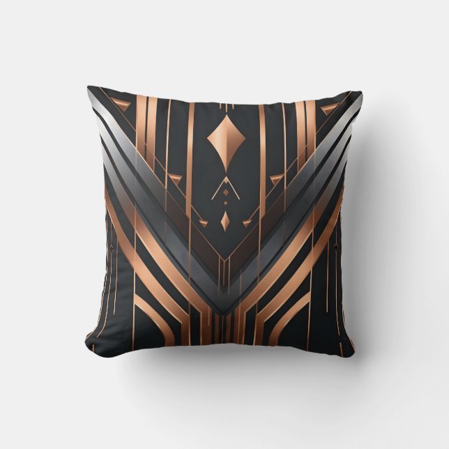 Art Deco Copper & Silver Geometric Design Kissen (Vorderseite)
