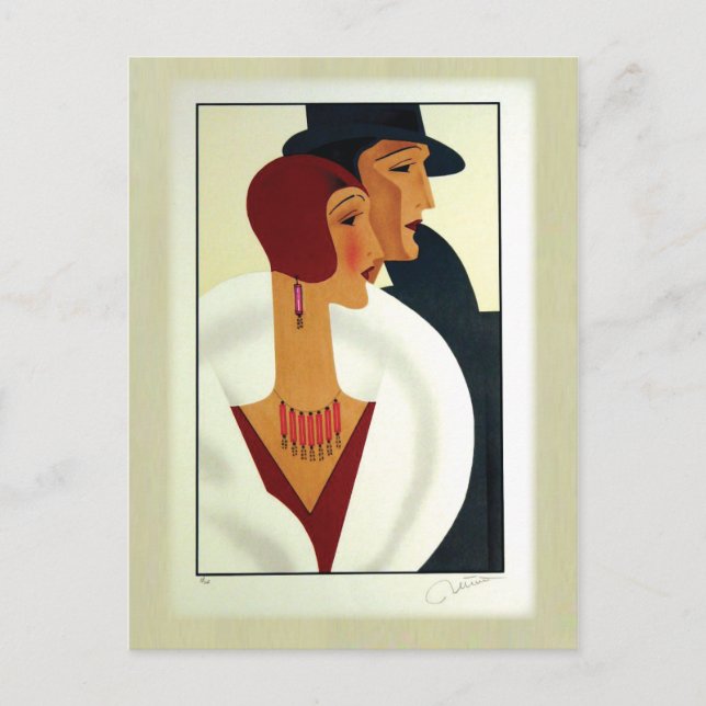 Art Deco Couple 1920s Postkarte (Vorderseite)