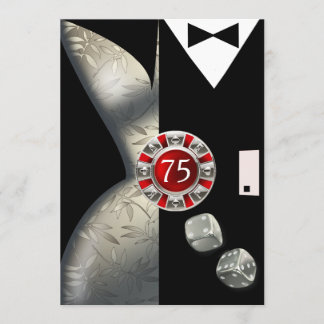 Art Deco Couple 75. Geburtstagsparty | Rot schwarz Einladung