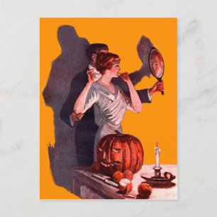 Art Deco Couple Mirror Kürbislaterne Pumpkin Postkarte