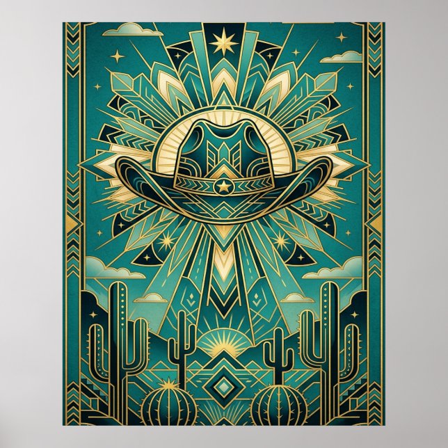 Art Deco Cowboy Hat Poster - Geometric Western (Vorne)
