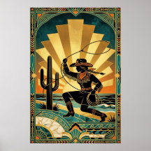 Art Deco Cowgirl Lasso Kaktus Wüstenuntergang Post