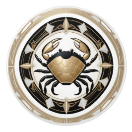 Art Deco Crab Schwarz-weiß Gold Nautic Keramikknauf