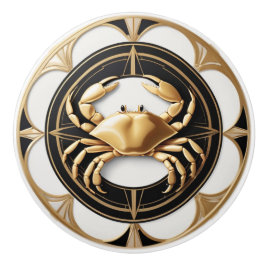 Art Deco Crab Schwarz-weiß Gold Nautic Keramikknauf
