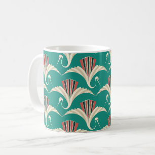 Art Deco Crane - türkisfarbener Hintergrund Kaffeetasse