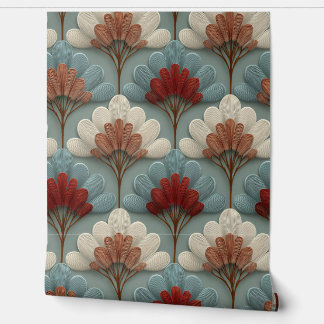 Art Deco Creme- und Blaue Fächer Tapete