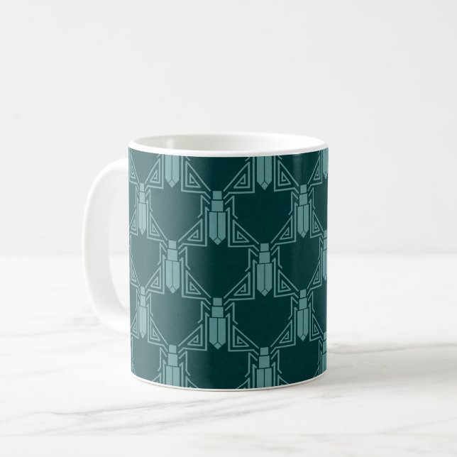 Art Deco Crickets - Dunkle Pfau Blue Coffee Tasse (Vorderseite Links)