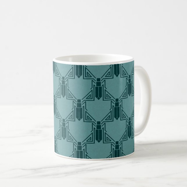 Art Deco Crickets - Light Peacock Blue Coffee Tass Kaffeetasse (VorderseiteRechts)