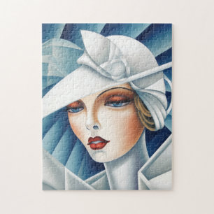 Art Deco Cubism Blue Eyes Frauenportrait Puzzle