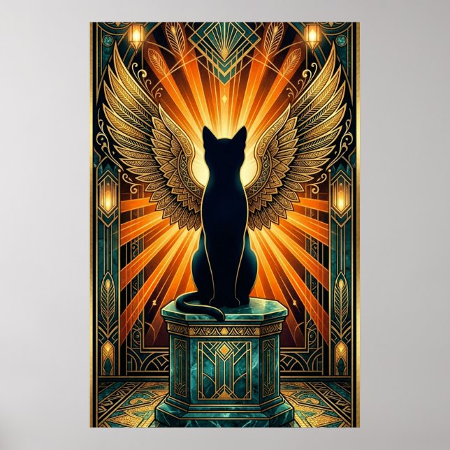 Art Deco Curled Sleeping Cat Wall Art Poster (Vorne)