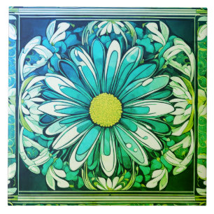 Art Deco Daisy Blume Art Nouveau Aqua Fliese