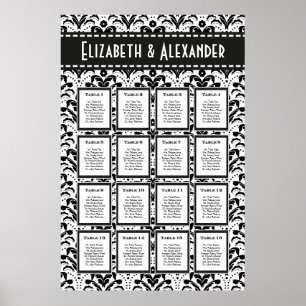 Art Deco Damask Hochzeit 16 Tabelle Seating Chart Poster