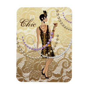 Art Deco Dame Goldspitze Magnet