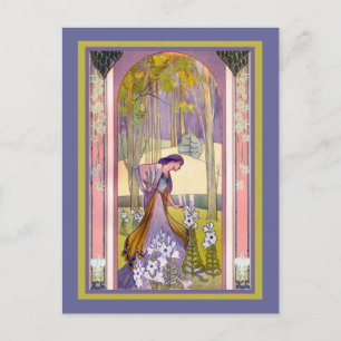 Art Deco Dame im Garten Postkarte
